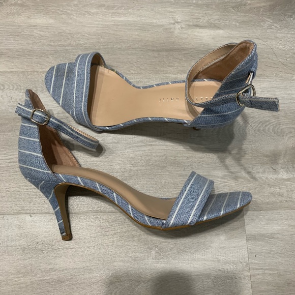Kelly & Katie Shoes - Kelly & Katie Blue White Striped Ankle Strap Heels